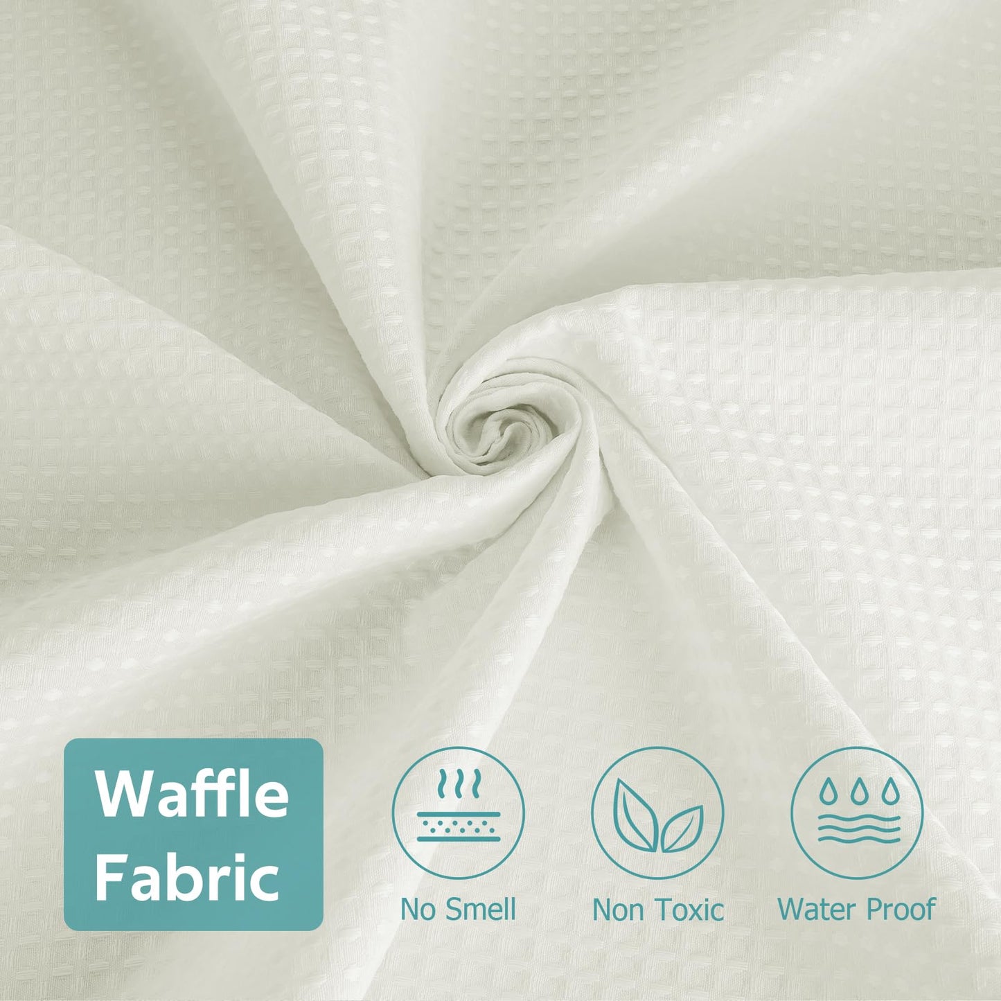 Vipfree 3 in 1 Shower Curtain Set, Waffle Shower Curtain and Liner Set with 12 Double Sided Shower Curtain Hooks, 258GSM Luxury Weighted Cloth Shower Curtains for Bathroom, 72 W x 72 H, Cream