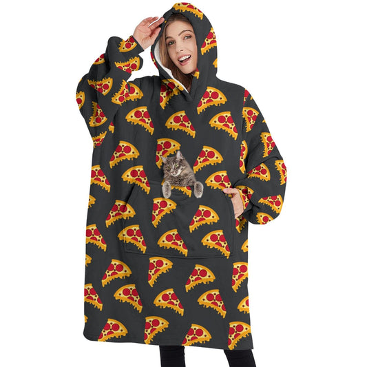 Touchbetter Cute Pizza Pie Wearable Oversized Blanket, Sherpa Blanket Hoodie with Super Pockets, Super Warm Fuzzy Pullover for Women & Men