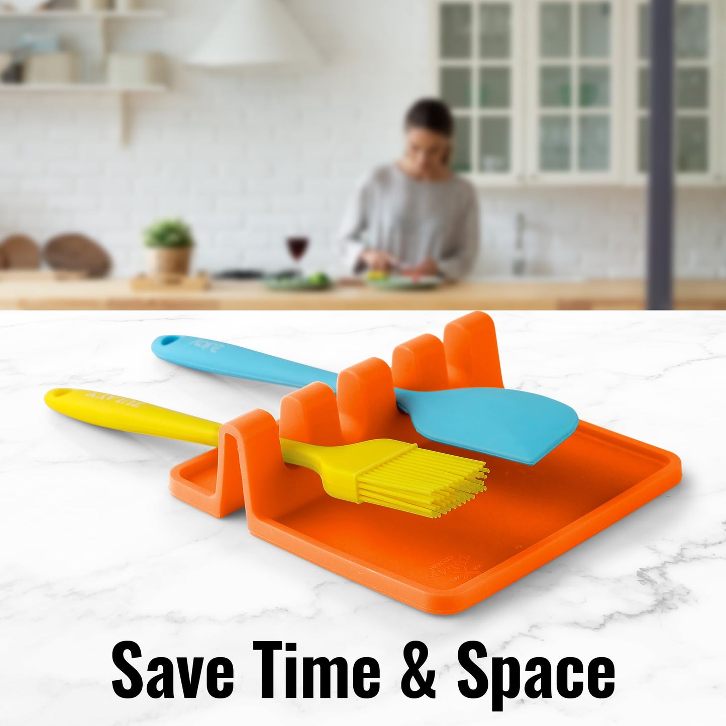 Zulay Kitchen Silicone Utensil Rest with Drip Pad for Multiple Utensils - BPA-Free, Heat-Resistant Spoon Rest & Spoon Holder for Stove Top - Kitchen Utensil Holder for Ladles & Tongs - Orange