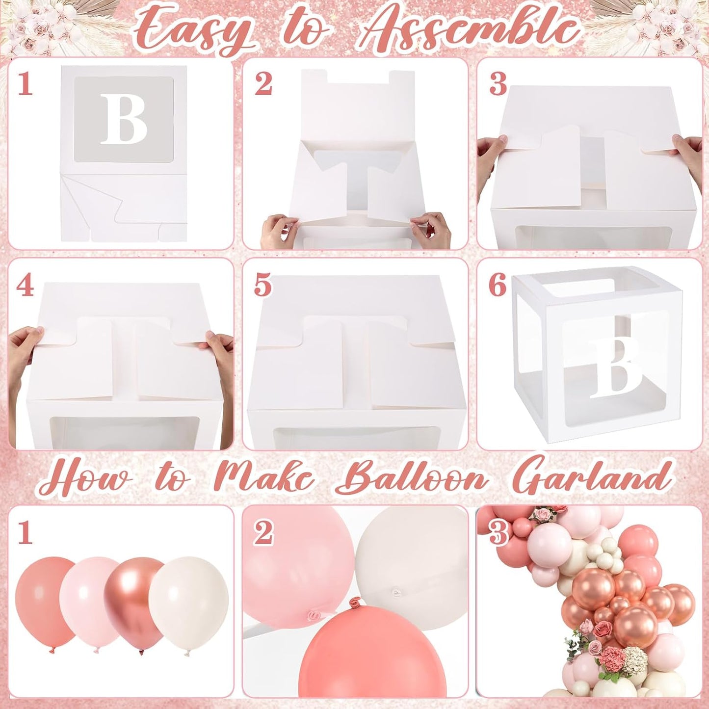 Winrayk Rose Gold Balloons | Floral Baby Shower Decorations Kit for Girls - Pink Balloon Arch & Letter Boxes