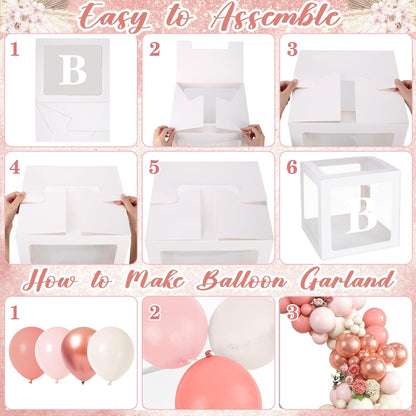 Winrayk Rose Gold Balloons | Floral Baby Shower Decorations Kit for Girls - Pink Balloon Arch & Letter Boxes