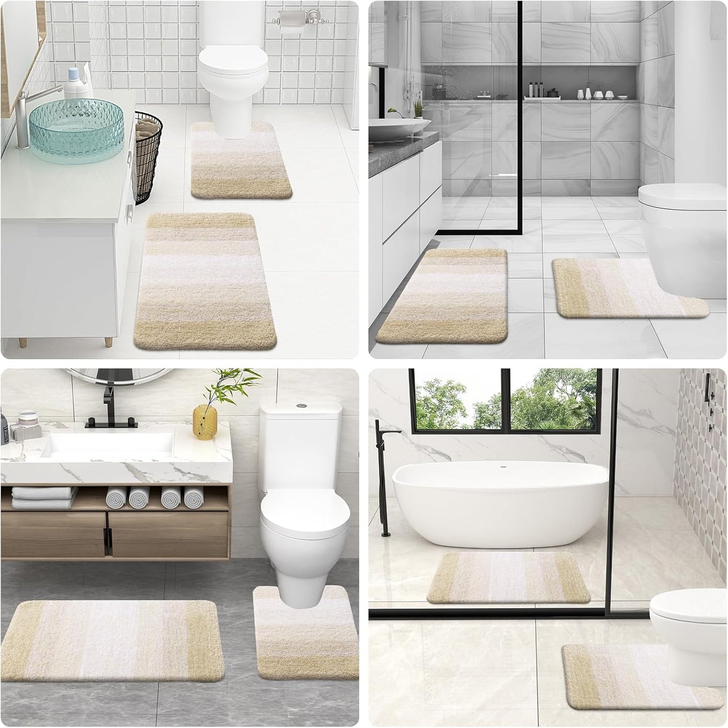 OLANLY Luxury U-Shaped Toilet Rugs - Extra Soft, Absorbent Microfiber Bath Mat 24x20, Non-Slip Light Beige