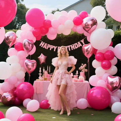 Skiennix Pink & White Balloons - 100pcs 12 Inch Hot Pink & Pastel Pink for Celebrations | Mother's Day, Birthdays, Weddings