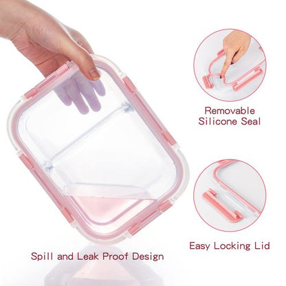 CZUMJJ Glass Meal Prep Containers 2 Compartment with Lids (5 Pack, 34oz), Divided Glass Storage Containers for Lunch at Work, Leak-Proof Portion Control Food Containers, Microwave/Dishwasher Safe