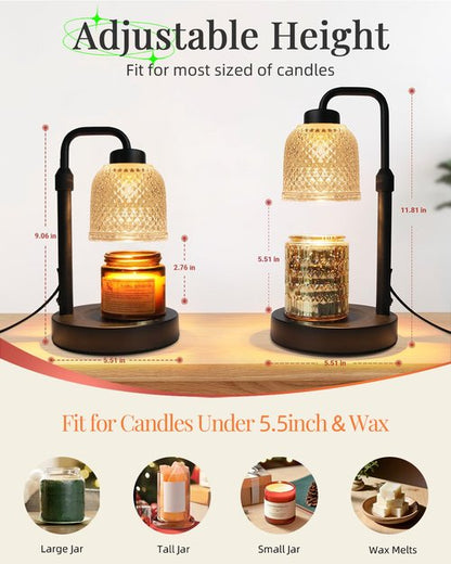 AIFEI Candle Warmer Lamp with Timer, Dimmable Adjustable Height Candle Lamp, Birthday Gifts for Women Mom Sister Friends, House Warming Gifts New Home, Candle Lamp Warmer with 2 Bulbs - CoalBlack