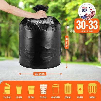 Delxo 30-33 Gallon Trash Bags - Thick, Durable & Puncture-Resistant | 250 Count, Made in USA (Black)