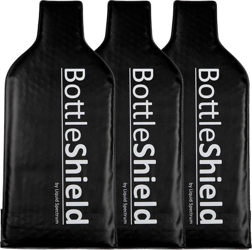 Bottle Shield Reusable Wine Protector Travel Bag (3-Pack) - Bubble Cushioning Wrap Suit - Unbreakable Bottle Sleeve, Leak Proof - Wine Tote Bags Accessory for Suitcase Luggage, Black