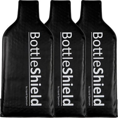 Bottle Shield Reusable Wine Protector Travel Bag (3-Pack) - Bubble Cushioning Wrap Suit - Unbreakable Bottle Sleeve, Leak Proof - Wine Tote Bags Accessory for Suitcase Luggage, Black