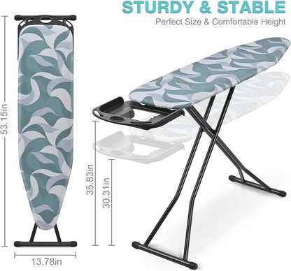APEXCHASER Foldable Ironing Board - Full Size with Heat Resistant Cover & 7-Lever Height Adjustment | 14x54, Blue