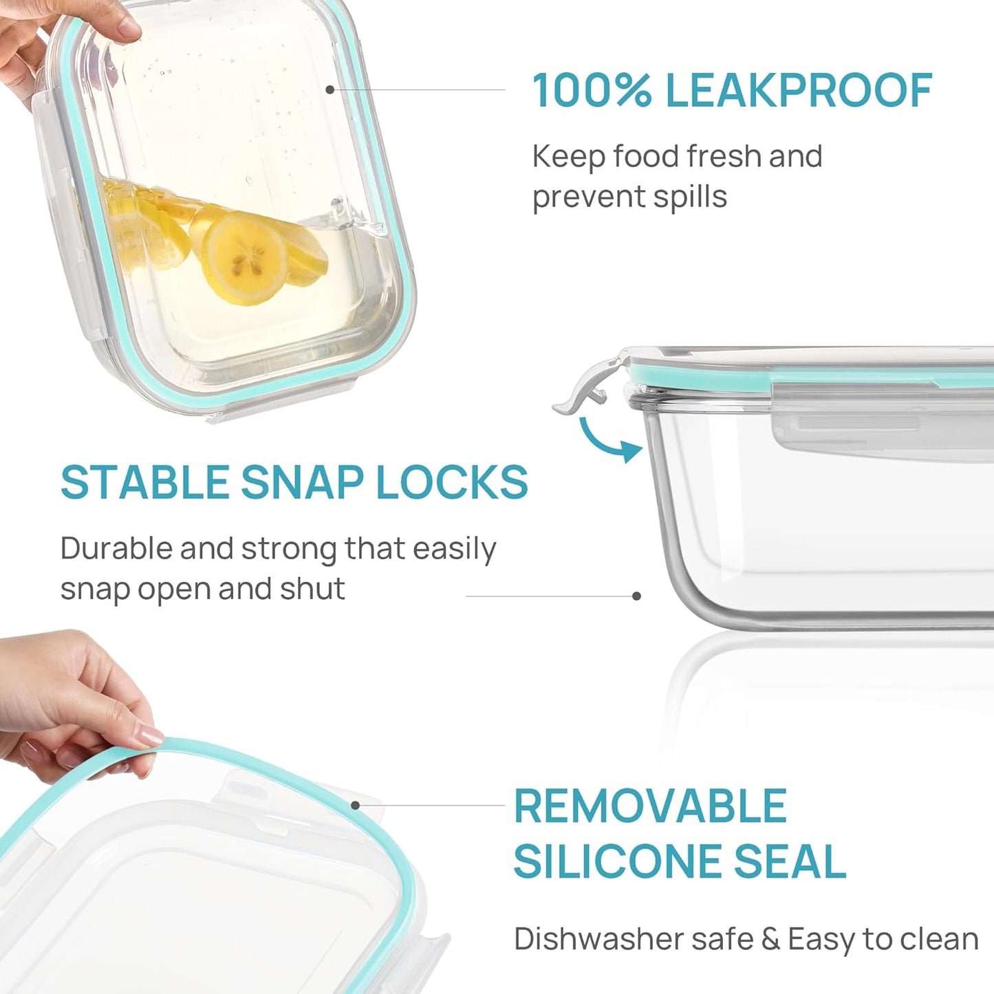 Vtopmart Large Glass Food Storage Containers - 2-Pack 76.4oz with Airtight Lids | Leak-Proof & Microwave Safe