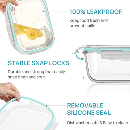Vtopmart Large Glass Food Storage Containers - 2-Pack 76.4oz with Airtight Lids | Leak-Proof & Microwave Safe