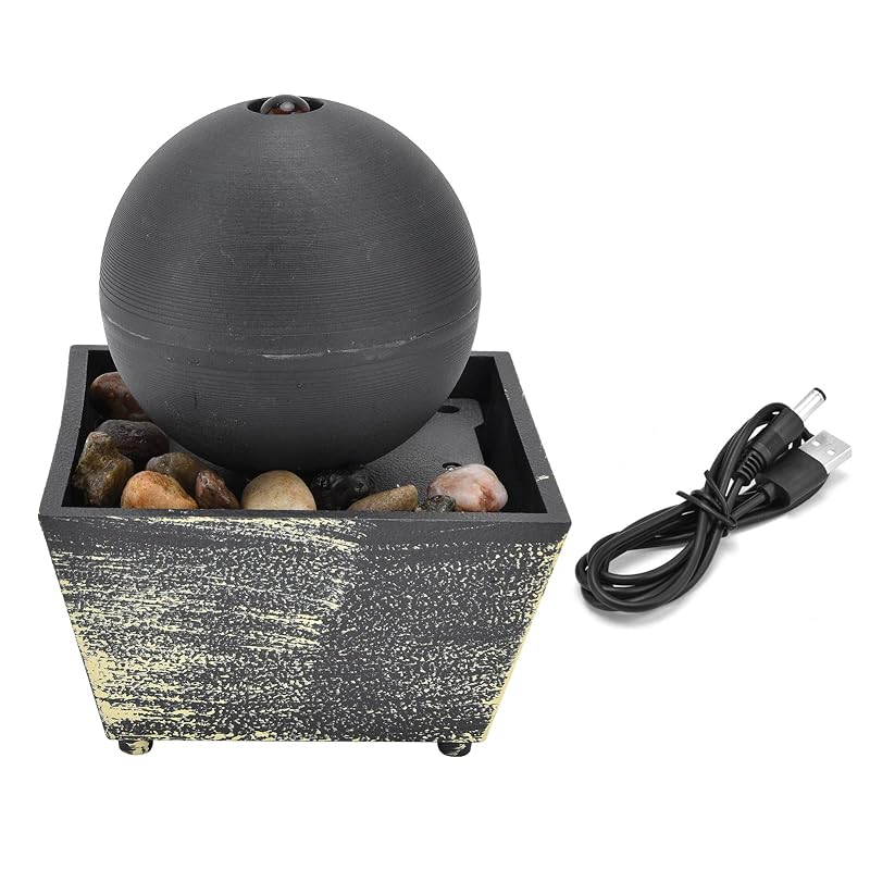 USB Tabletop Ball Water Fountain with LED Light - Indoor Desk Decor