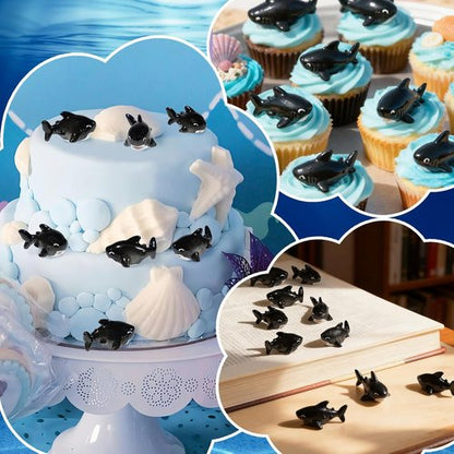 Exasinine 30 Pcs Resin Shark Miniature Decoration Kit - Perfect for Fish Tanks & Fairy Gardens | Black