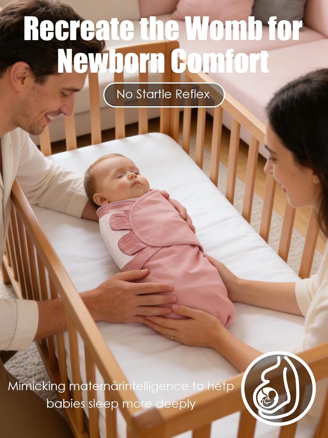 Skiennix Newborn Swaddle Blanket Wrap - Adjustable 100% Cotton Sleep Sack for Infants 0-3 Months | Soft Breathable Bedding in Dusty Rose, Pearl & Mauve (3-Pack)