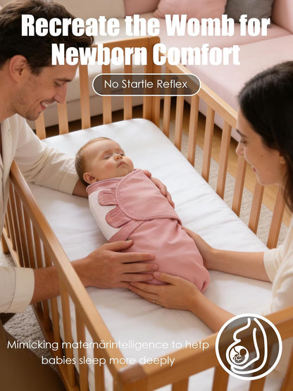 Skiennix Newborn Swaddle Blanket Wrap - Adjustable 100% Cotton Sleep Sack for Infants 0-3 Months | Soft Breathable Bedding in Dusty Rose, Pearl & Mauve (3-Pack)