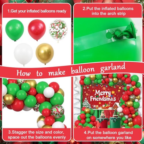 AIBIIN Christmas Balloon Arch Kit - 105pcs Friendsmas Party Decorations with Merry Banner & Foil Curtain