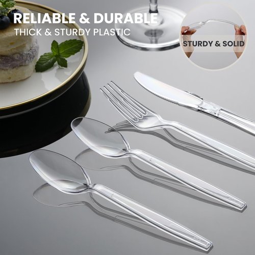 240 Count Extra Heavy Duty Clear Plastic Spoons, Solid and Durable Premium Disposable Spoons - BPA-Free & Heat Resistant Plastic Cutlery Utensils for Parties, Events and Everyday Use