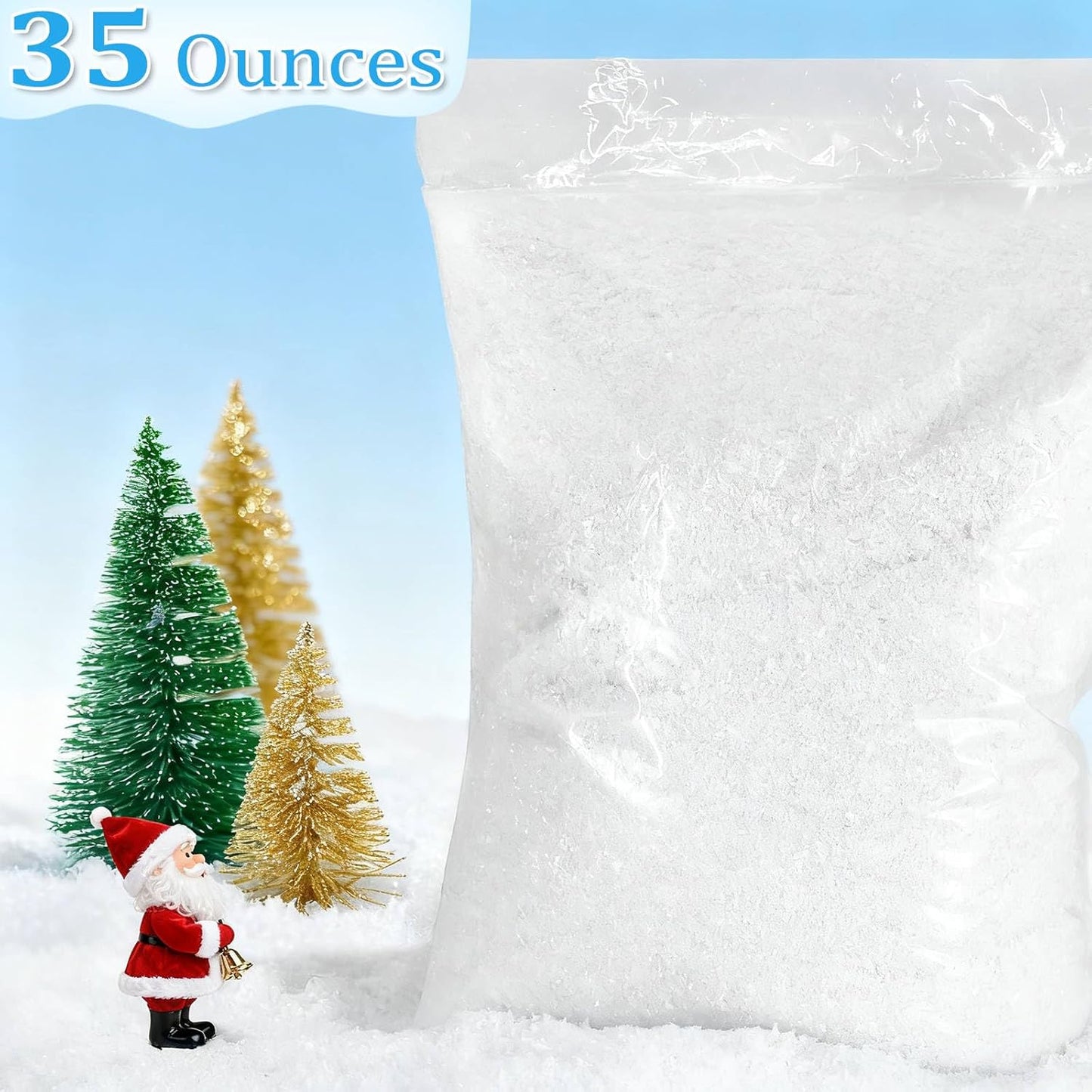 TURNMEON Fake Artificial Snow Powder - 35 Ounces of Sparkling Dry Plastic Snowflakes for Christmas Decor