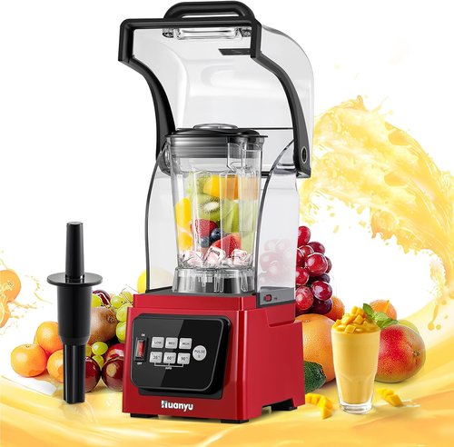 Huanyu Commercial Blender - 2L 68OZ 2200W Quiet Professional Blender with Sound Enclosure | Red