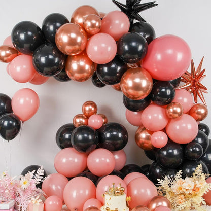 Skiennix Dusty Pink & Black Balloon Arch | Blush Pink Garland with Rose Gold Foil Stars for Parties