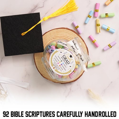 Graduation Bible Verses Jar with Grad Hat, High School, College Graduation Gifts, Class of 2026 Decorations, 2026 Graduation Gifts from Mom, Dad