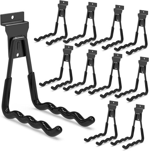 3-H Wave Shape Slatwall Hooks - Heavy Duty Storage Solution for Garden Tools & Garage | 10 Pack (Black)