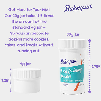 Bakerpan White Food Coloring Powder - Oil-Based, Dye-Free - Perfect for Frosting, Cakes & Candy - 30g
