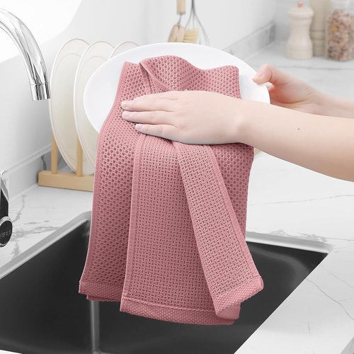 Homaxy Kitchen Dish Towels - Ultra Soft 100% Cotton Waffle Weave | Quick Drying, 13 x 28 Inches, 4-Pack in Dried Rose