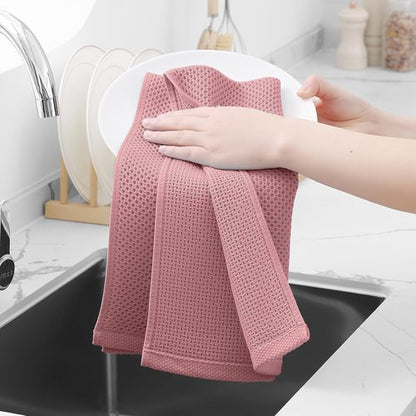 Homaxy Kitchen Dish Towels - Ultra Soft 100% Cotton Waffle Weave | Quick Drying, 13 x 28 Inches, 4-Pack in Dried Rose