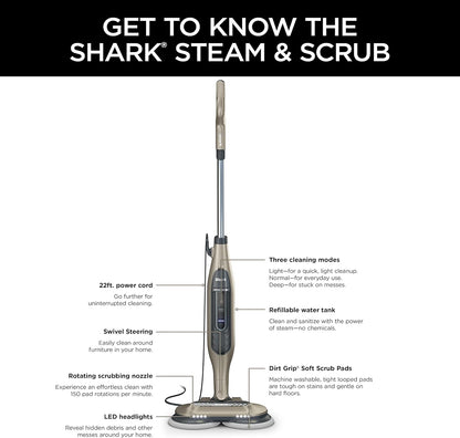 Shark S7001 Mop - 3 Steam Modes & LED Headlights - Scrub & Sanitize Hard Floors - Gold Finish