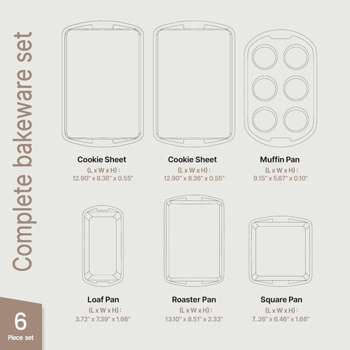 BAKKEN Nonstick Baking Pan Set - Blue Marble Coating, Commercial Grade Carbon Steel | Oven Safe Up to 450°F, Set of 6