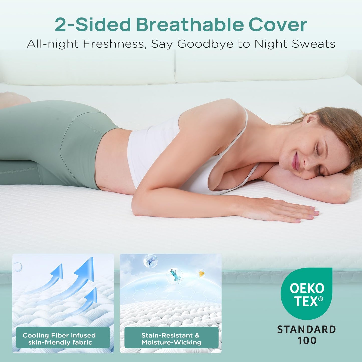 Releep 2 Inch Memory Foam Mattress Topper Queen Size, Soft Mattress Topper for Back Pain Relief, Orthopedic Bed Topper with 2-Sided Breathable Cover, Ergonomic 5-Zone Design, CertiPUR-US Certified