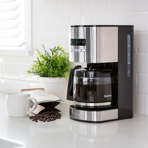 Kenmore 12-Cup Drip Coffee Maker - Programmable Cafe Machine with Auto Shut Off & Reusable Filter | Black