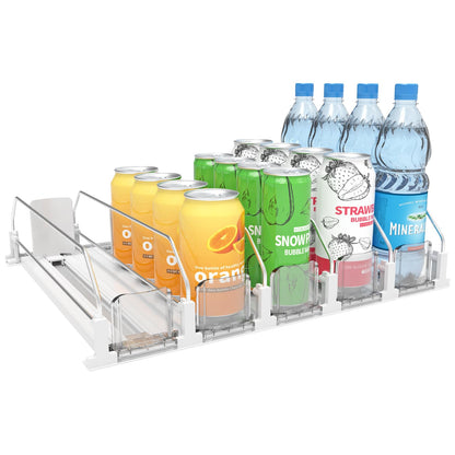 LOTAFEE Drink Organizer for Fridge - Soda Dispenser with Smooth and Fast Pusher Glide - Width Adjustable Beer Can Water Bottle Drink Dispenser for Fridge (5 Rows, 16.5"X12.2"X3.2")