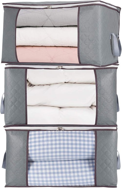 Combocube Zip Storage Bags - 3 Pcs King Comforter & Bedding Organizers with Clear Window & Handles