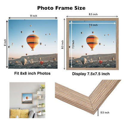 JCJMY 8x8 Picture Frame for Wall Hanging or Tabletop, Wall Mounting Horizontally or Vertically, 8 x 8 Square Wall Gallery Poster Photo Frame with Durable Shatter Resistant Plexiglass, Rustic Brown