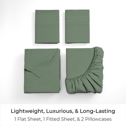 Mellanni Queen Sheets Set - 4 PC Iconic Collection Bedding - Hotel Luxury, Extra Soft, Cooling Bed Sheets - Wrinkle, Fade, Stain Resistant (Queen, Sage)