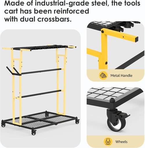 CCCEI Garage Organization Cart - Mobile Outdoor Tool Organizer for Yard & Garden | Broom Holder & Storage Solutions