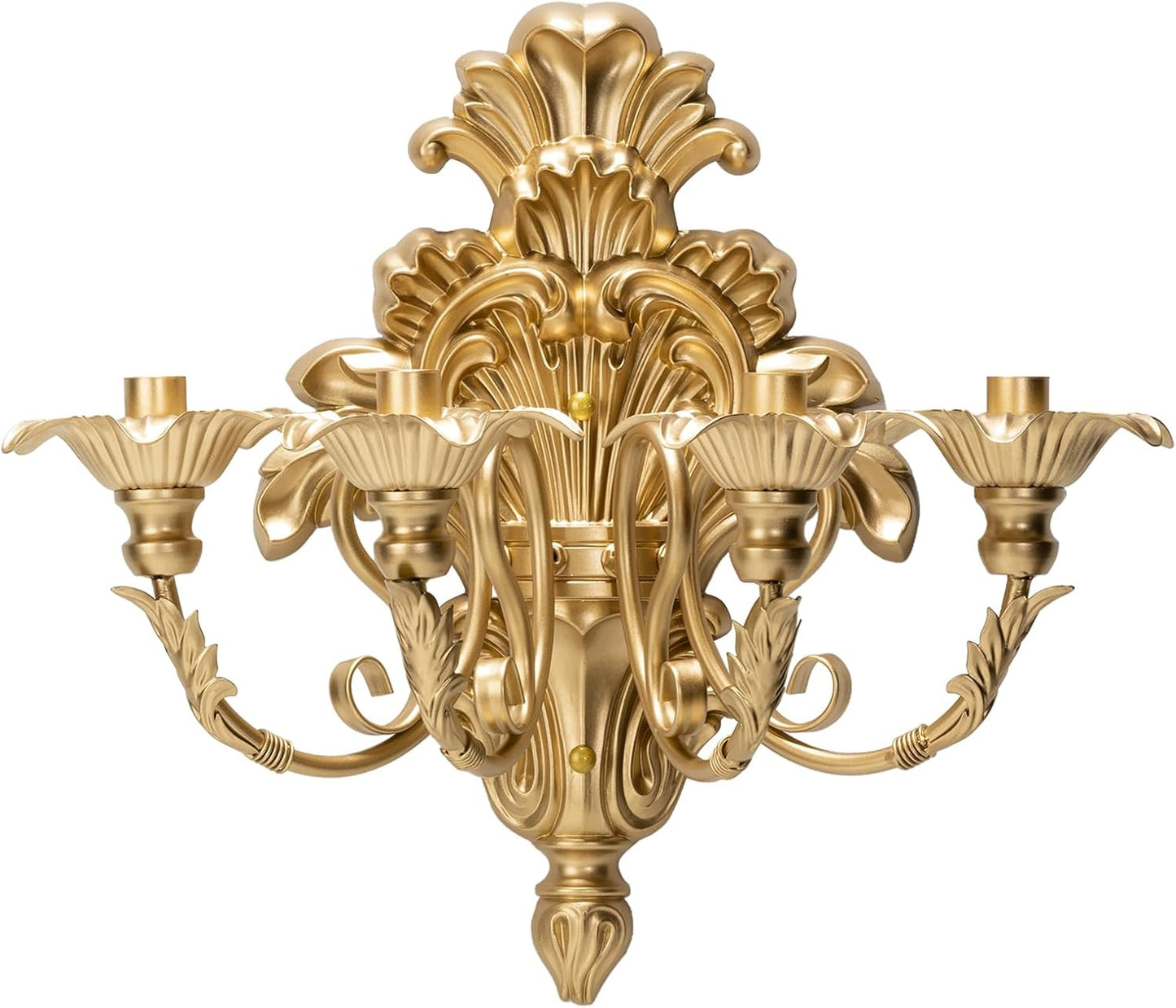 Roman Fountain Wall Sconce - 4-Candle Gold Baroque Candelabra | Antique Metal Wall-Mounted Holder for Tapered Candles