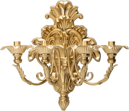 Roman Fountain Wall Sconce - 4-Candle Gold Baroque Candelabra | Antique Metal Wall-Mounted Holder for Tapered Candles