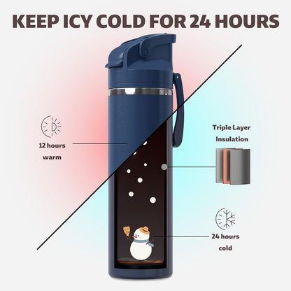 OISIZ Insulated Water Bottle - 24 oz Vacuum Stainless Steel | 2-in-1 Spout & Straw Lid, Leakproof
