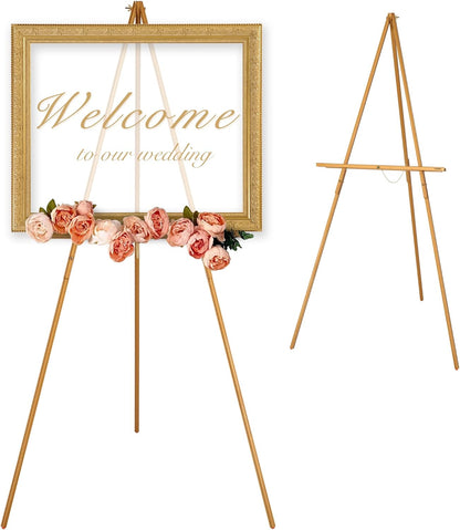 VISWIN 63" Gold Wooden Easel Stand - Tripod Display for Wedding Signs, Posters & Canvas Art