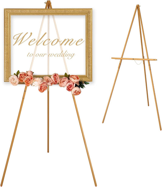 VISWIN 63" Gold Wooden Easel Stand - Tripod Display for Wedding Signs, Posters & Canvas Art