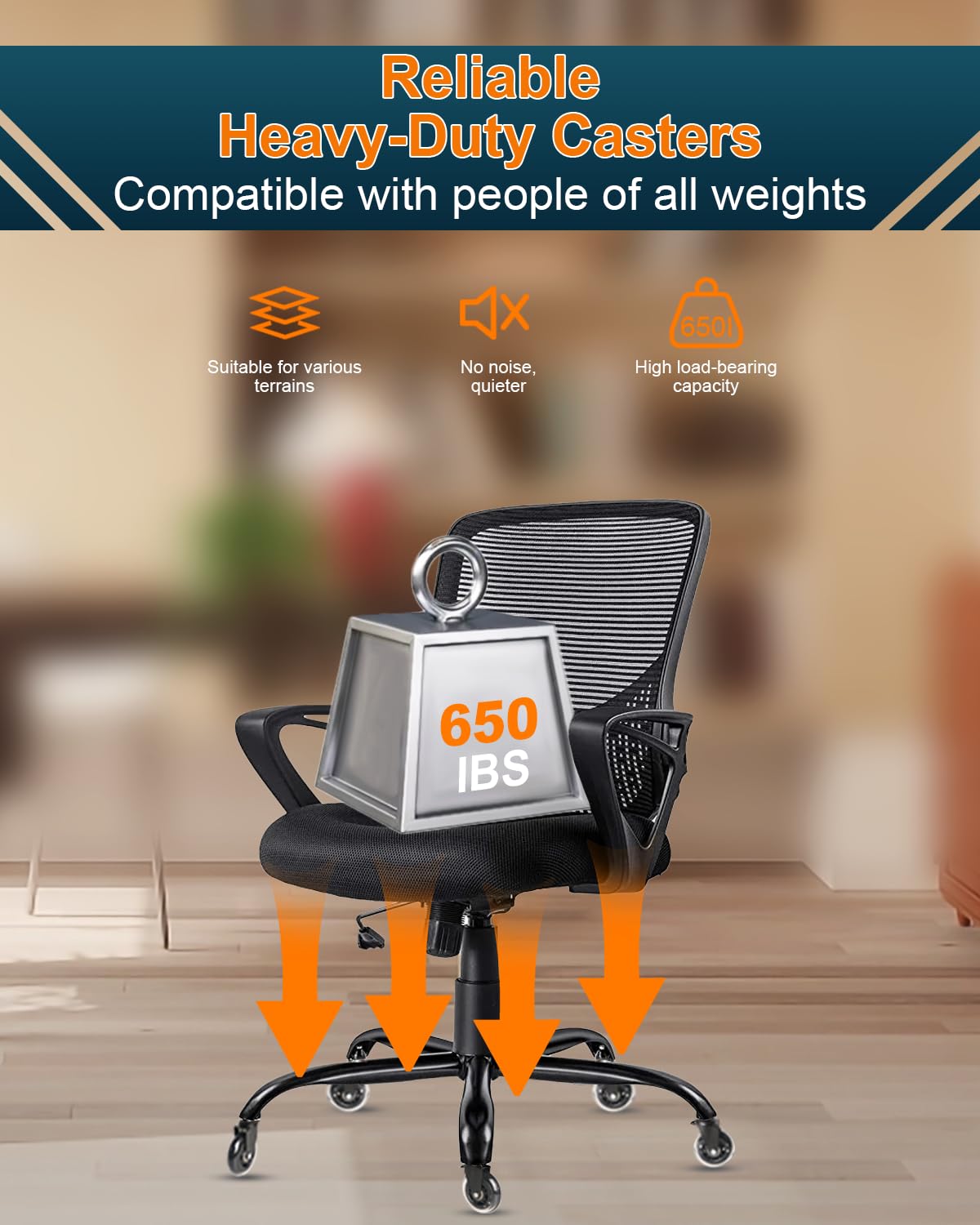 RidRed Office Chair Wheels - Heavy-Duty 3 Inch Rubber Casters - Universal Fit, Noise-Free, Ideal for All Floors (Set of 5)