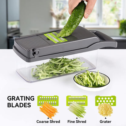 Skiennix Multi-Function Vegetable Chopper - 12-in-1 Pro Veggie Slicer & Dicer with Container for Easy Meal Prep