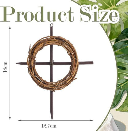 Dingion Mini Crown of Thorns Nail Cross Wreath - Rustic Christian Decor for Lent & Easter | 7in