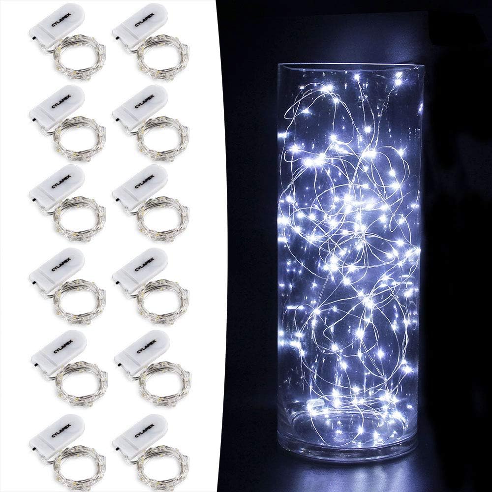 CYLAPEX 12 PCS Fairy Lights - Cool White 3.3FT Silvery Copper Wire | Battery Operated LED String Lights for Weddings & Parties