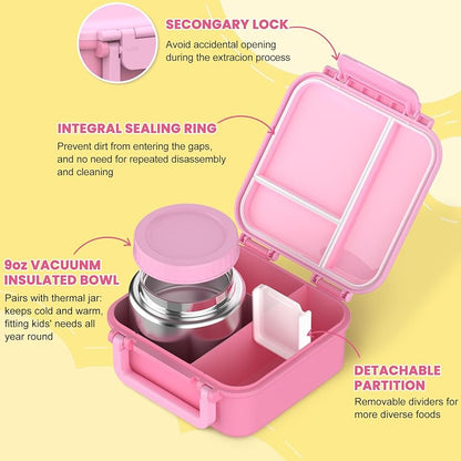 Kids Bento Lunch Box Set with 9oz Soup Thermo - Pink Variation