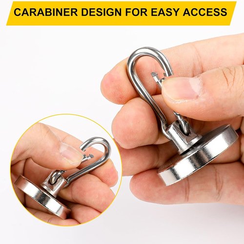 DIYMAG Magnetic Hooks - 150LBS Heavy Duty Neodymium Magnet with Swivel Carabiner | Pack of 4