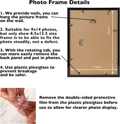 JCJMY 9x14 Black Picture Frame - Wall Hanging & Mounting, Shatter-Resistant Plexiglass